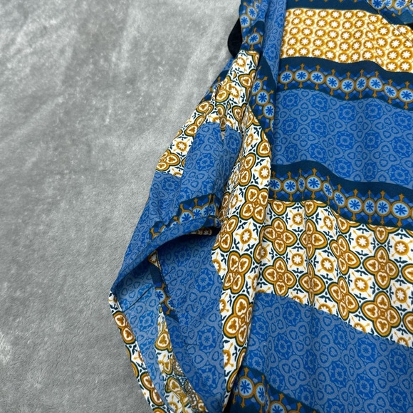 Dressbarn 3X Shirt Top Blue Gold Striped Short Sleeve Scoop Neck Keyhole Sheer - Picture 4 of 8